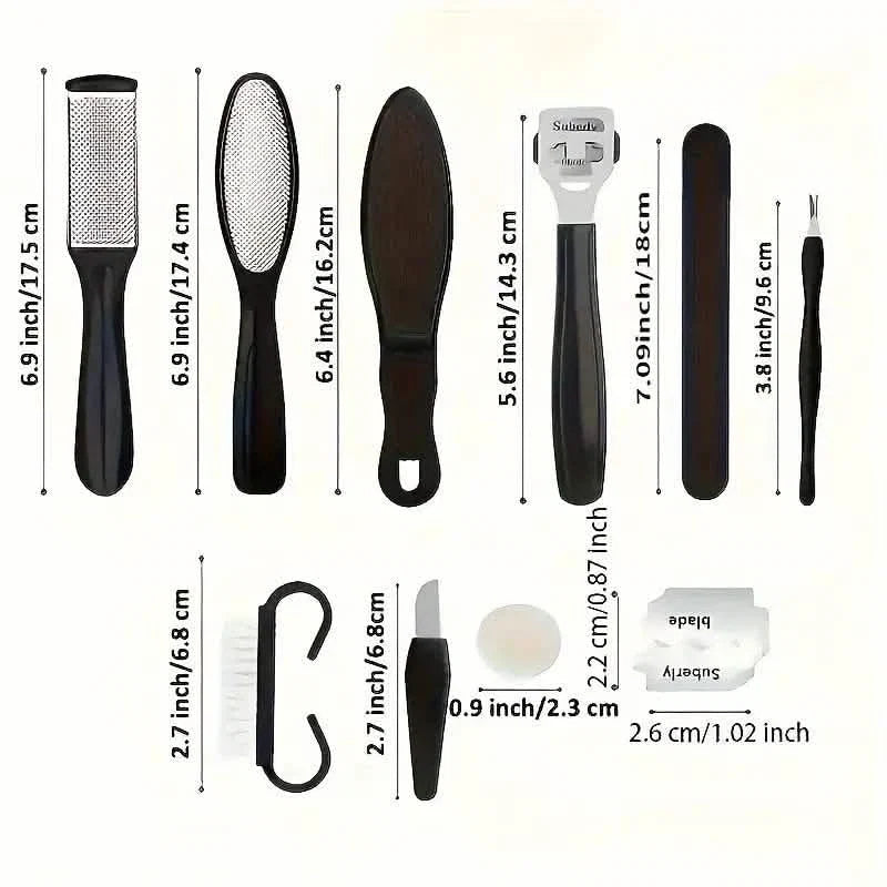 10-Piece Set: Stainless Steel Foot Care Kit - Portable Pedicure & Manicure Set