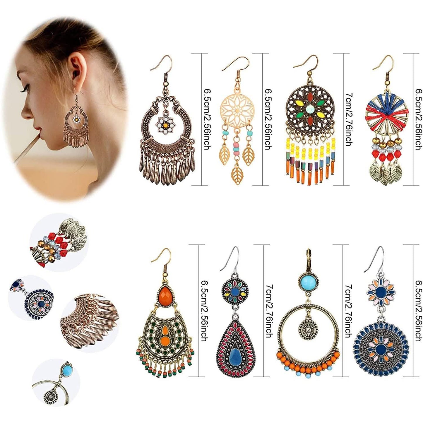 8-Pairs: Bohemian Hollow Retro Dangle Earrings