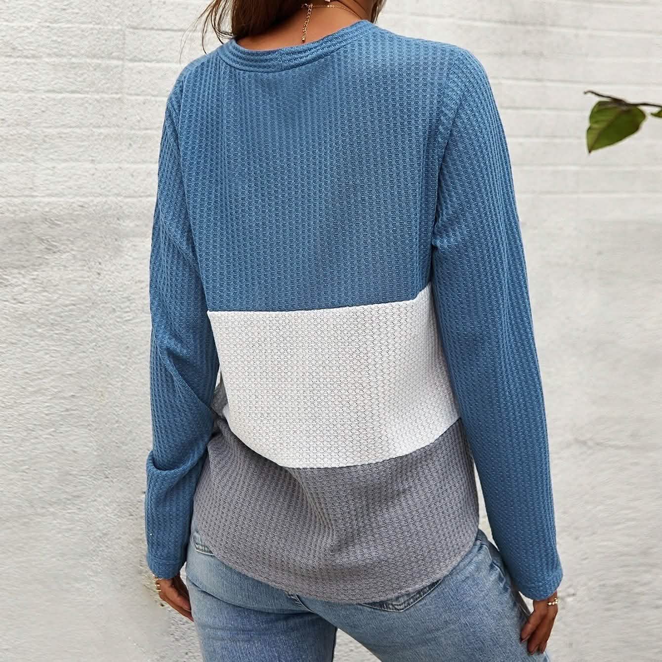 Cut And Sew Panel Knot Hem Waffle Knit Tee