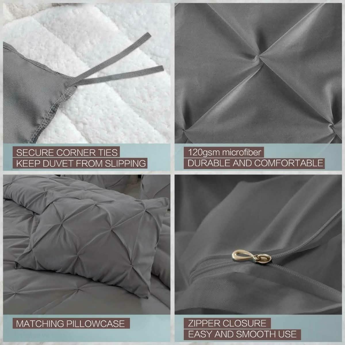 Laura's Lace 3 Piece Pintuck Pinch Pleated Duvet Cover