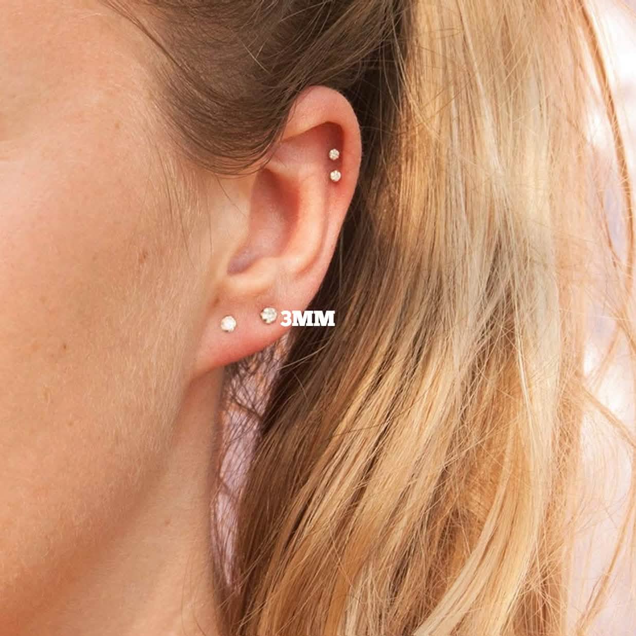 Solid 925 Sterling Silver Round Cut Crystal Small Studs