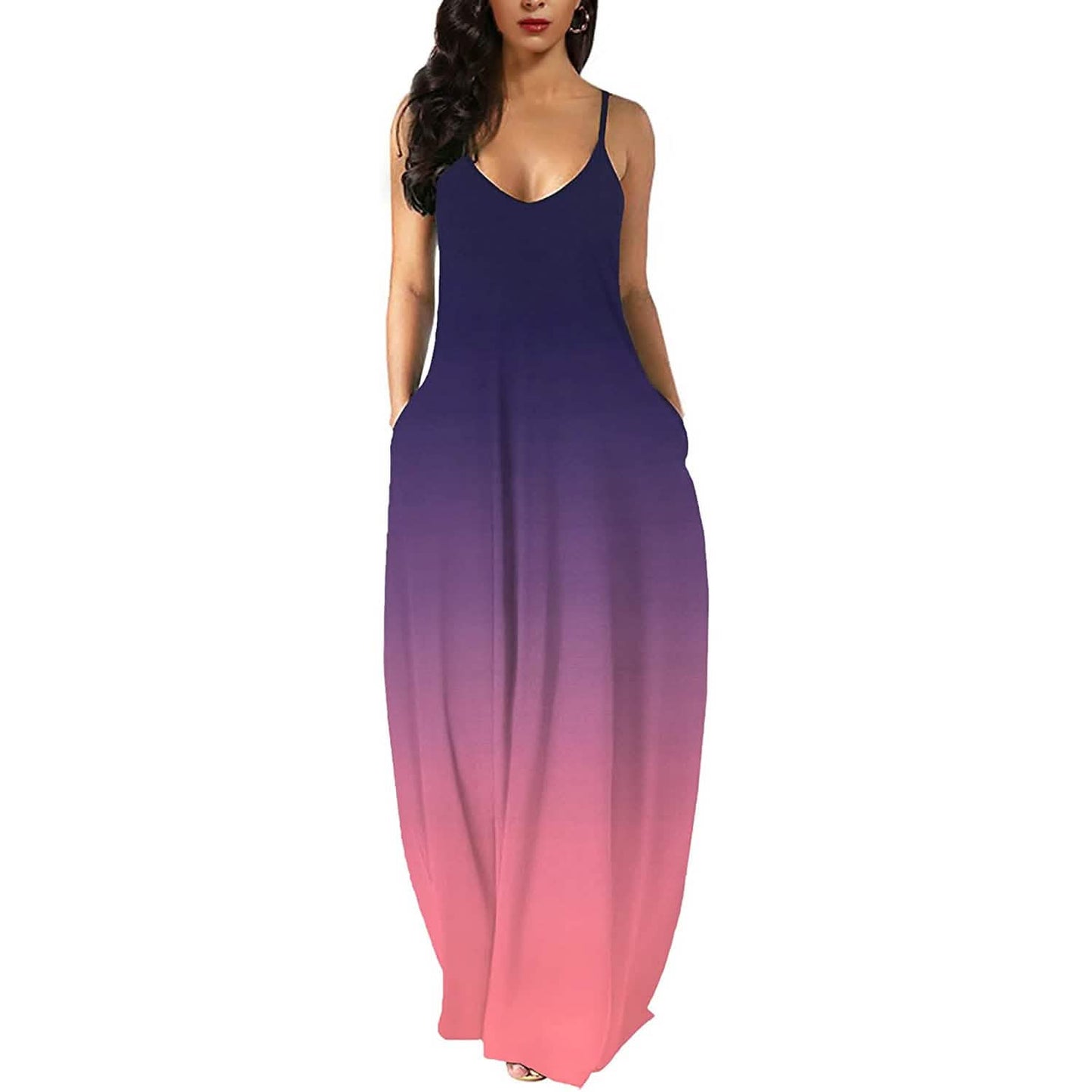 Womens Casual Sleeveless Plus Size Loose Plain Long Maxi Dress with Pockets
