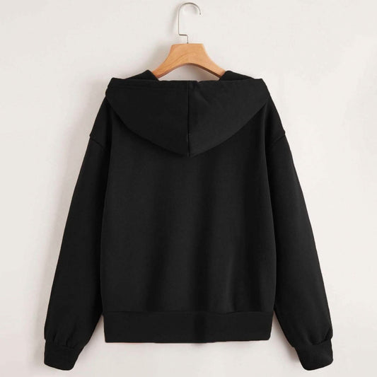Zip Up Drop Shoulder Drawstring Hoodie