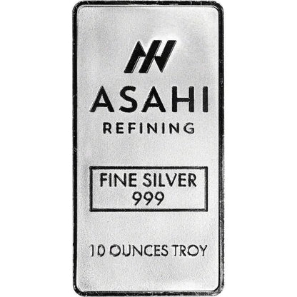10 oz. Silver Bar - Asahi Refining - .999 Fine Silver in Sealed Protective Plastic