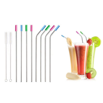 10-Pack: Stainless Steel Extra Wide Drinking Straws with Colored Silicone Tops