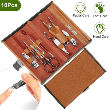 10-Piece: Pedicure, Manicure and Grooming Kit with Leather Case