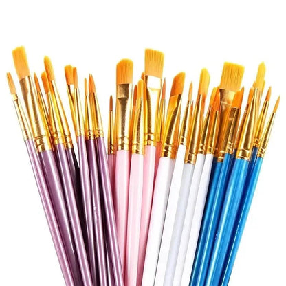 10-Pieces: Artist Paintbrush Nylon Round Pointed Flat Head Set