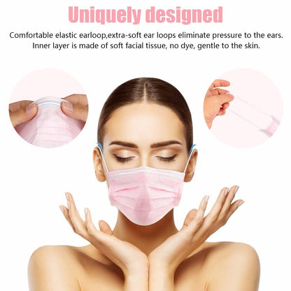 100-Pieces: Disposable 3 Ply Earloop Face Masks