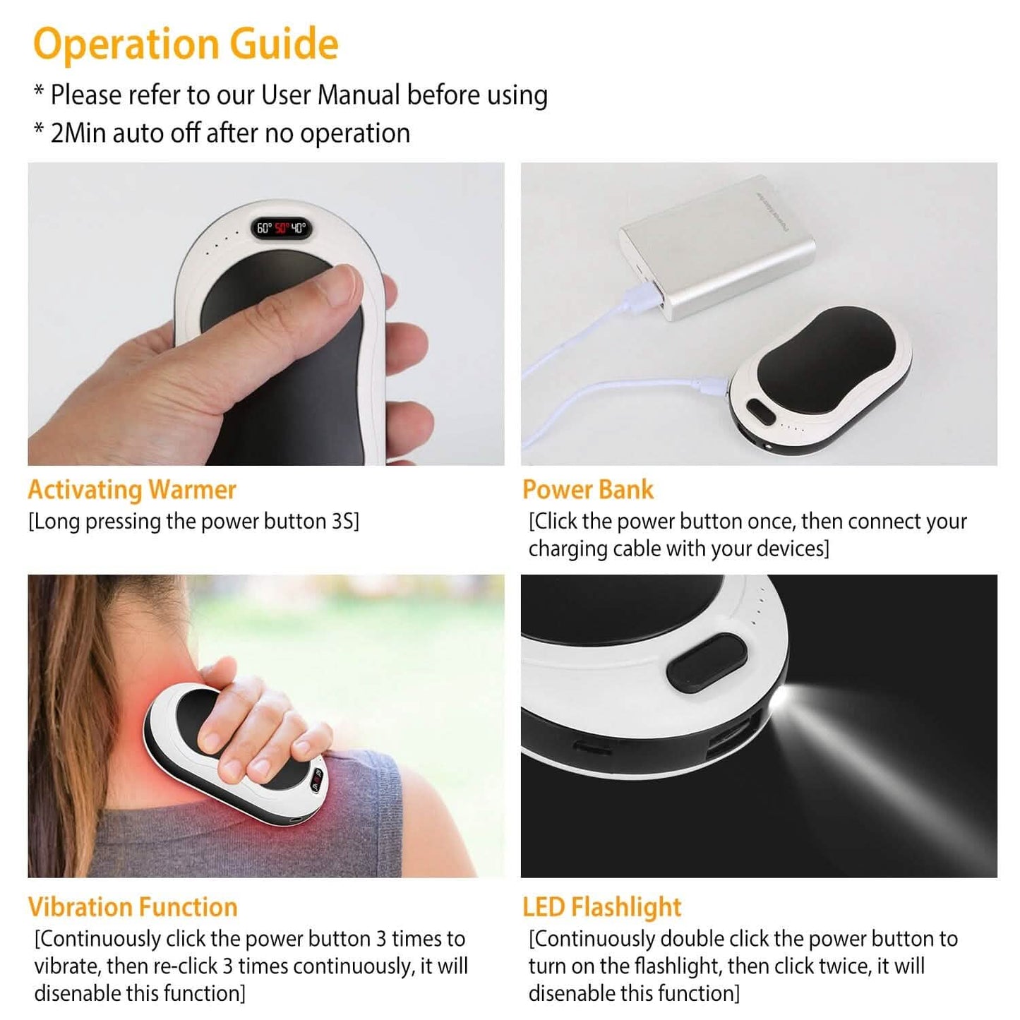 10000mAh Power Bank Rechargeable Pocket Warmer Double-Sided Heating