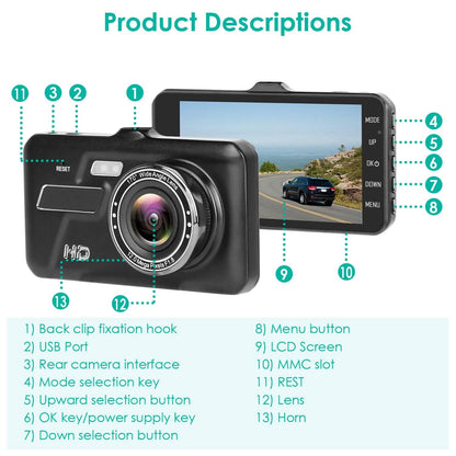 1080P 4-Inch Touch Screen Dual Dash Cam