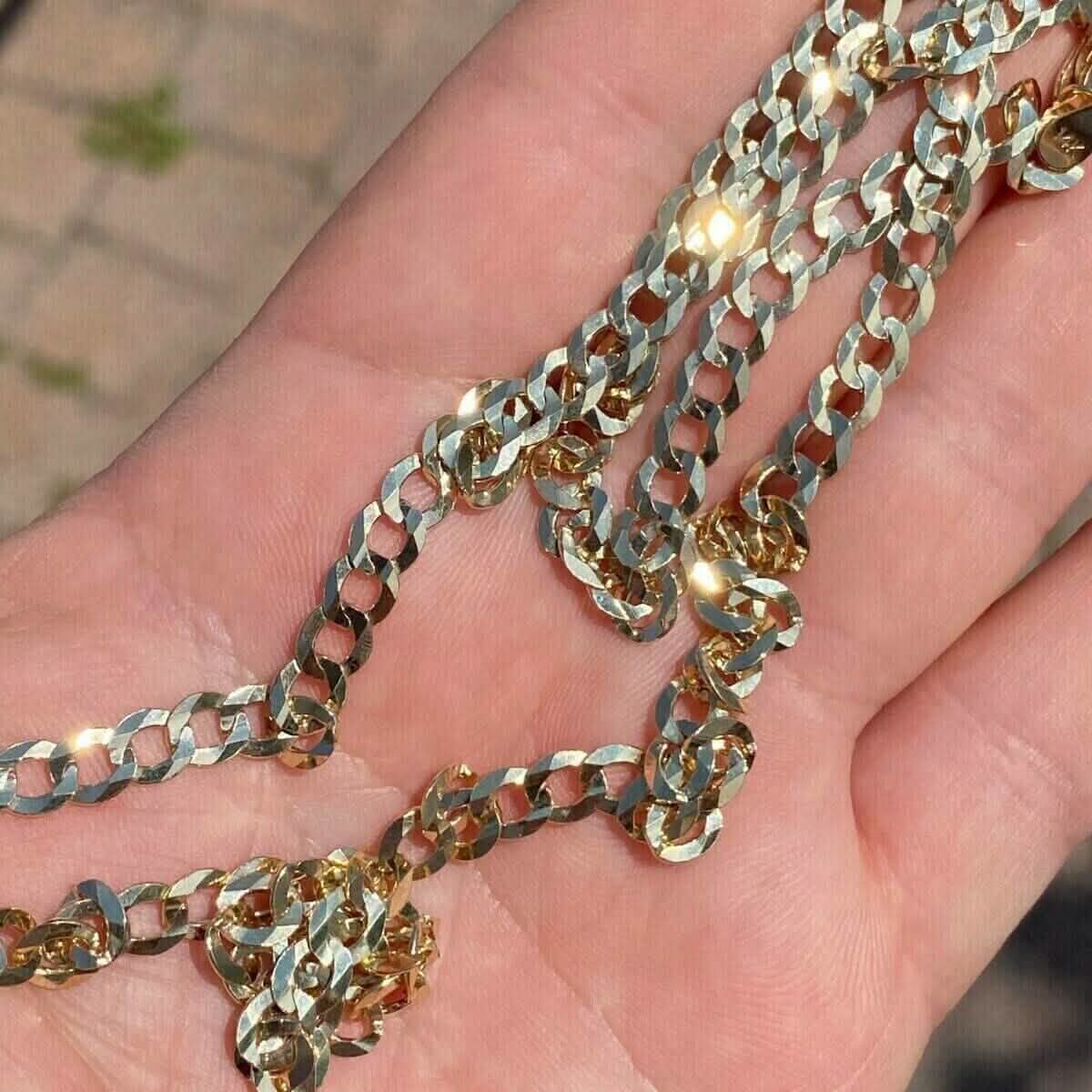 10k Yellow Gold 5MM Curb Chain Cuban Link Necklace 16"-30" Made In Italy