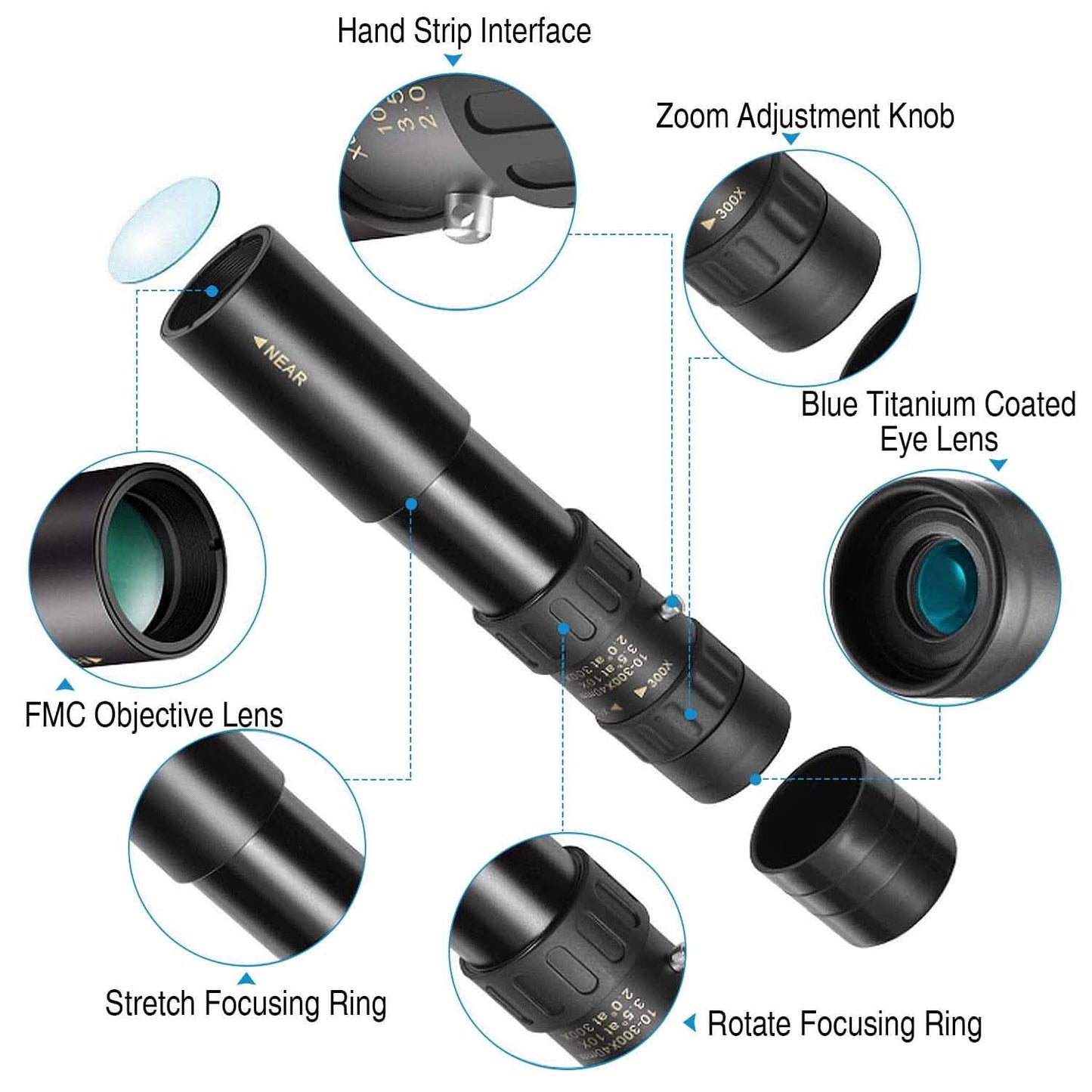 10X-300X Zoom Monocular Telescope High Definition Phone Telephoto Lens