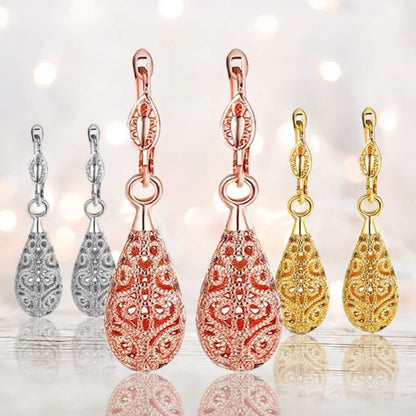 18K Gold Laser Cut Filigree Drop Earrings - Assorted Colors