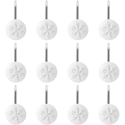 12-Piece: Snowflake Anti-Rust Round Shower Curtain Hooks for Home Bathroom Decor