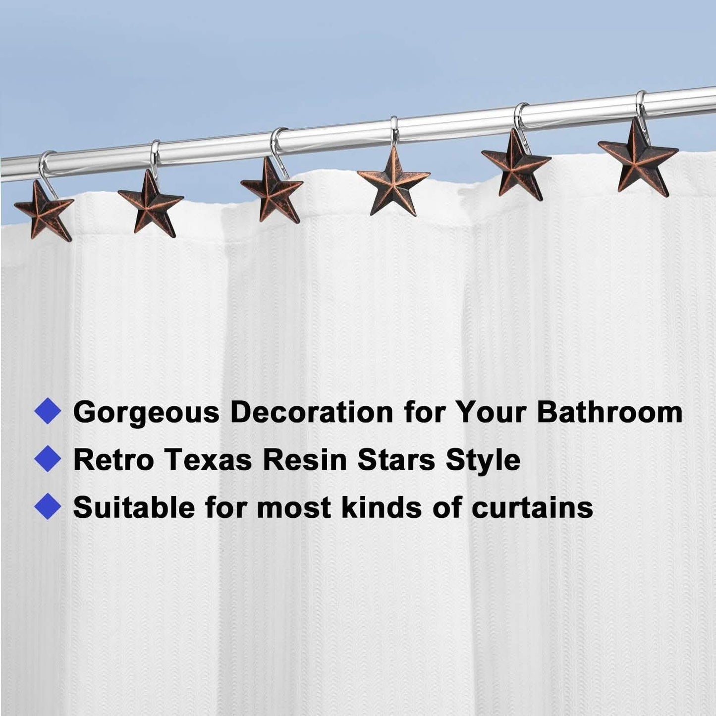 12-Pieces: Anti-Rust Star Decorative Shower Curtain Hooks