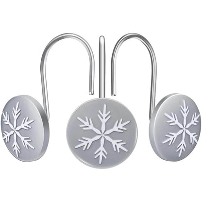 12-Pieces: Christmas Snowflake Anti-Rust Round Shower Curtain Hooks