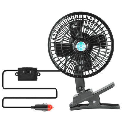 12V Car Fan Oscillating Clip on Cooling Fan with 2 Speeds 120° Rotation