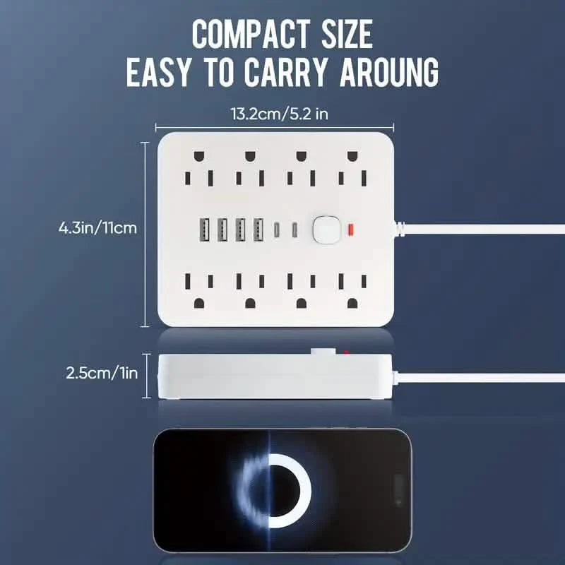 14-in-1 Power Strip With 4 USB Outlets, 2 Type-C Outlet and 8 AC Socket Outlets
