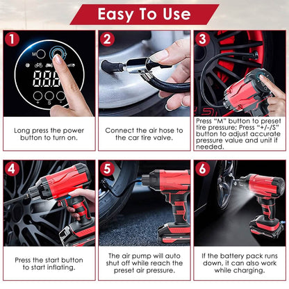 150 PSI 12V Portable Cordless Tire Pump 6000mAh Rechargeable with LED Light