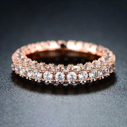 18K Gold and Italian Cut Crystal 3 Row Eternity Ring