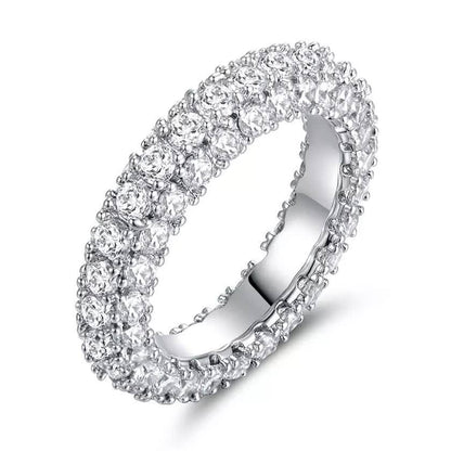 18K Gold and Italian Cut Crystal 3 Row Eternity Ring