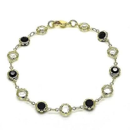 18K Gold Filled High Polish Finish Black and White Made With Crystal Round Ankle Bracelet