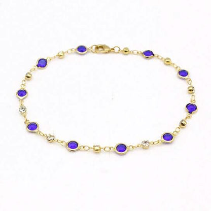 18k Gold Filled High Polish Finish Blue Crystal Ankle Bracelet
