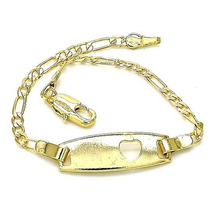 18k Gold Filled High Polish Finish Figaro Heart Link ID Name Bracelet