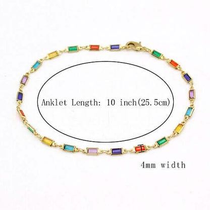 18k Gold Filled High Polish Finish Gold And Multi Color Dark Crystal Baguette Anklet