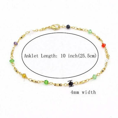 18k Gold Filled High Polish Finish Multi Color Ball Crystal Ankle Bracelet