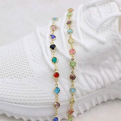 18k Gold Filled High Polish Finish Multi Color Flower Crystal Ankle Bracelet
