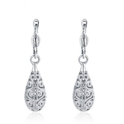 18K Gold Laser Cut Filigree Drop Earrings - Assorted Colors