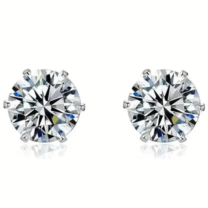 18K Gold Ear Bone Buckle Stainless Steel 6-Prong Zirconia Stud Earrings