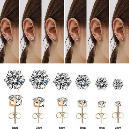 18K Gold Ear Bone Buckle Stainless Steel 6-Prong Zirconia Stud Earrings