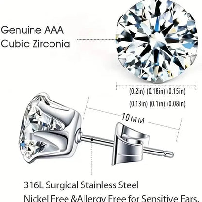 18K Gold Ear Bone Buckle Stainless Steel 6-Prong Zirconia Stud Earrings