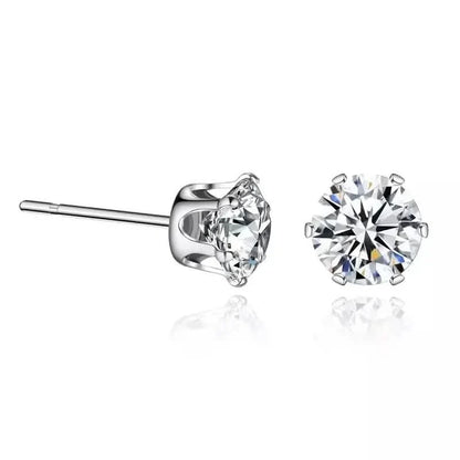 18K Gold Ear Bone Buckle Stainless Steel 6-Prong Zirconia Stud Earrings