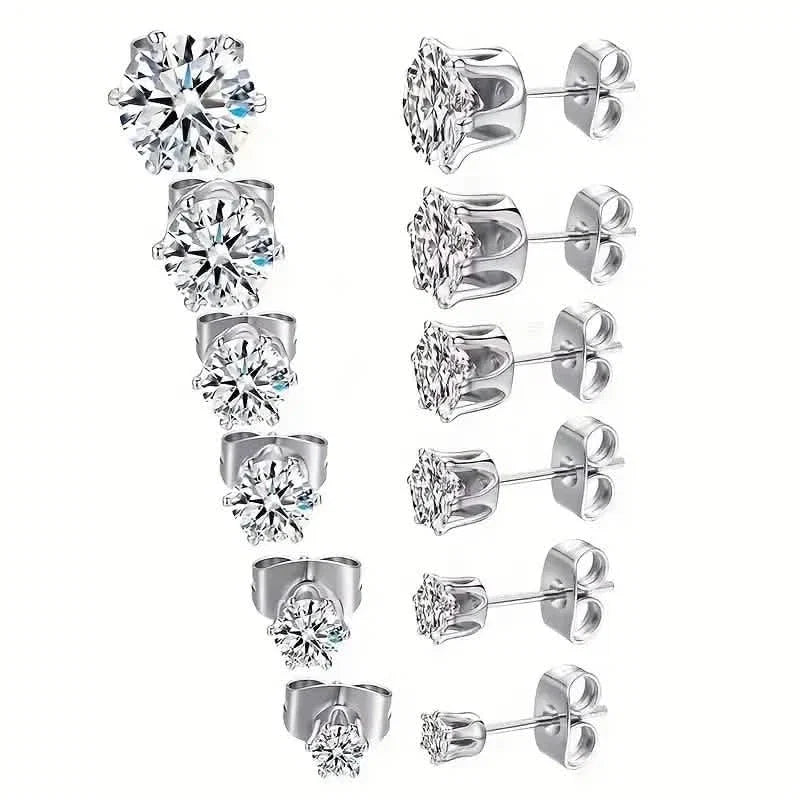 18K Gold Ear Bone Buckle Stainless Steel 6-Prong Zirconia Stud Earrings