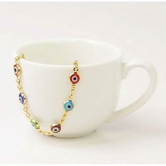 18k Gold Plated Evil Eye Anklet Multi Color Crystal