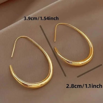 18K Gold Plated Glossy Minimalist Water Drop Design Hoop Earrings Copper