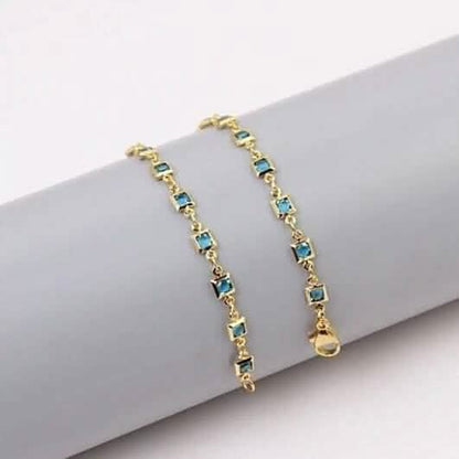 18K Gold Plated Light Blue Crystal Square Ankle Bracelet