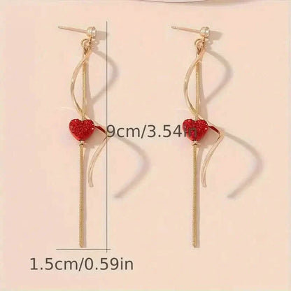 18K Gold Spiral Lines Heart Design Dangle Earrings