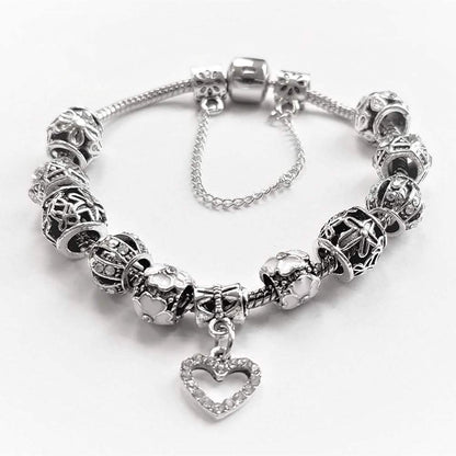 18K White Gold Plated Crystal Heart Charm Bracelet