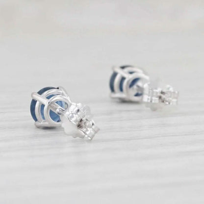 1ctw Blue Sapphire Stud Earrings 14k White Gold September Birthstone Solitaire