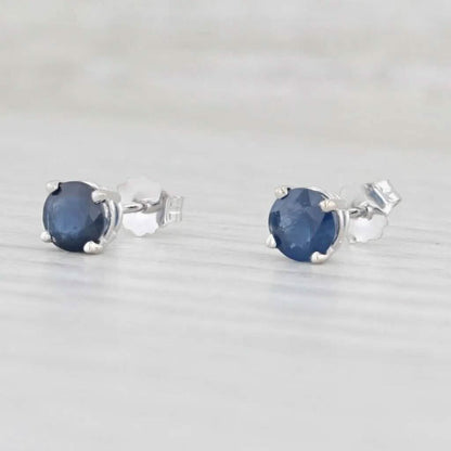 1ctw Blue Sapphire Stud Earrings 14k White Gold September Birthstone Solitaire