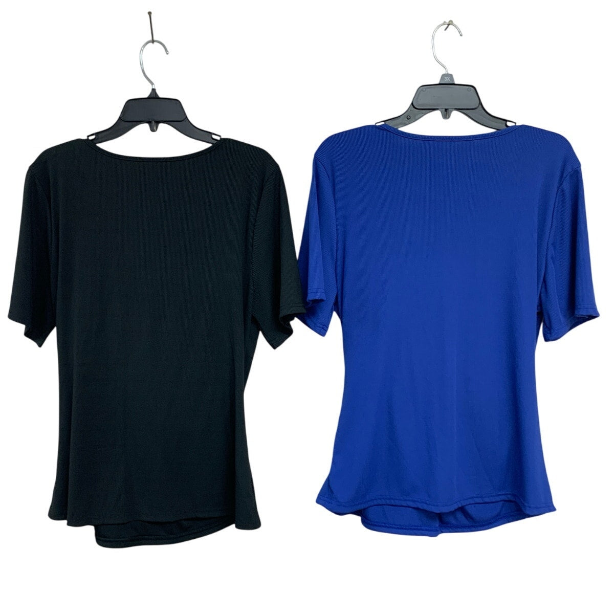 Lot of 2 Shein Curve Womens 1X Short Sleeve Ribbed Deep V Neck Faux Wrap Tops