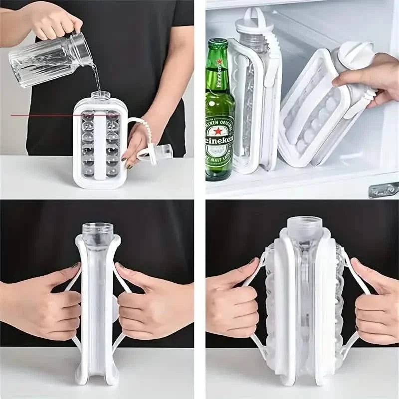 2-in-1 Portable Ice Ball Maker Kettle With 17 Grids Flat Body Lid Cooling Ice Pop/Cube Molds