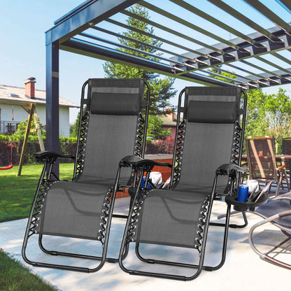 2-Pack: Foldable Zero Gravity Lounge Chair with Dual Side Tray