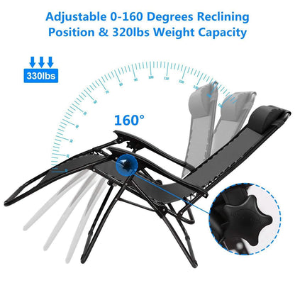 2-Pack: Foldable Zero Gravity Lounge Chair with Dual Side Tray
