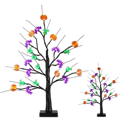 2-Pack: Lighted Halloween Trees with Timer and Adjustable Twigs