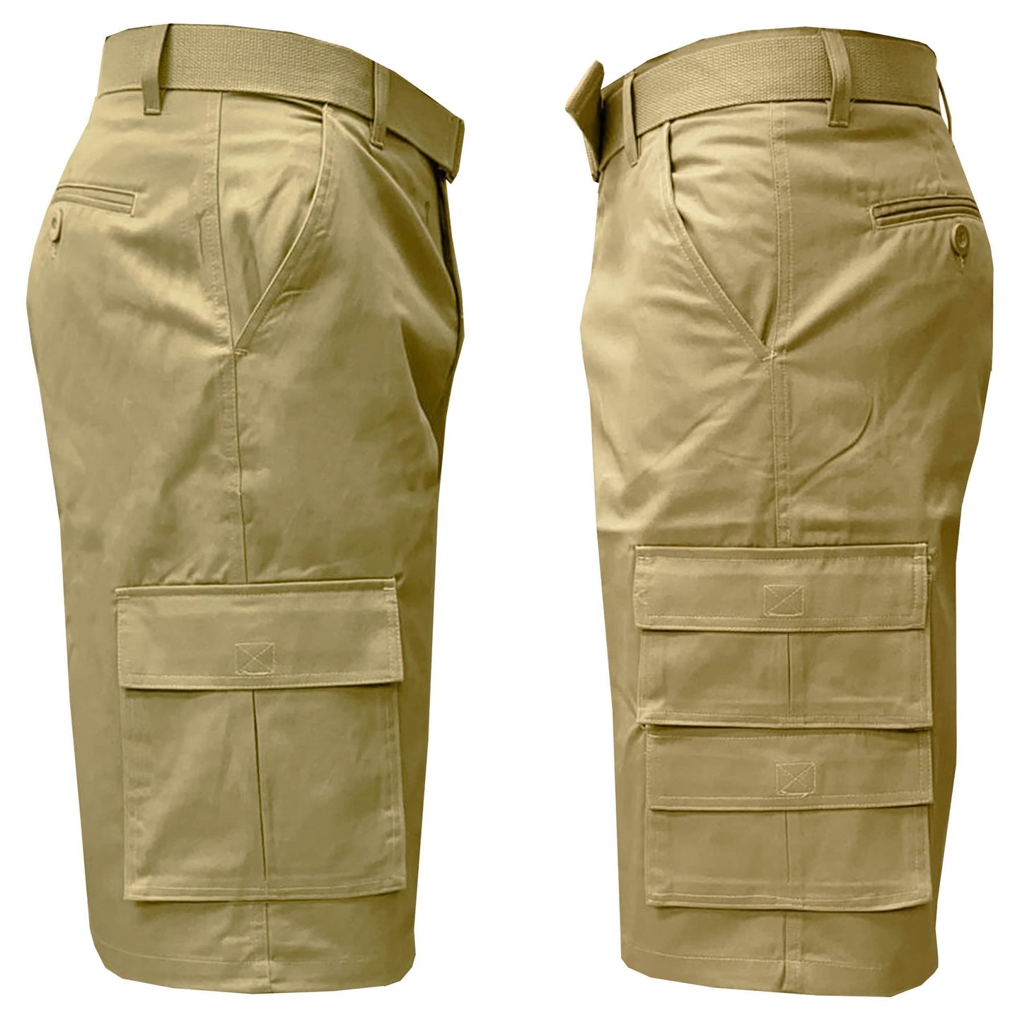 2-Pack: Men's 13” Fitted Belted 7-Pocket Cargo Shorts